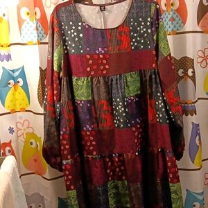 SHEIN Multicolor Patchwork Long Sleeve Dress